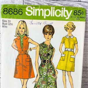 Vintage 1970er Einfachheit-Schnittmuster Nr. 8686 - Misses&#39; Dress, Größe 10, Büste 86 1/2
