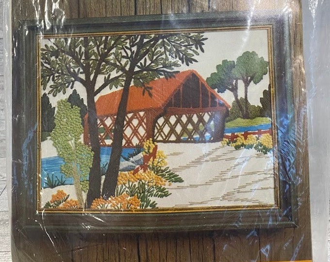 vintage 1974 Pauline Denham Crewel Embroidery Kit, Country
