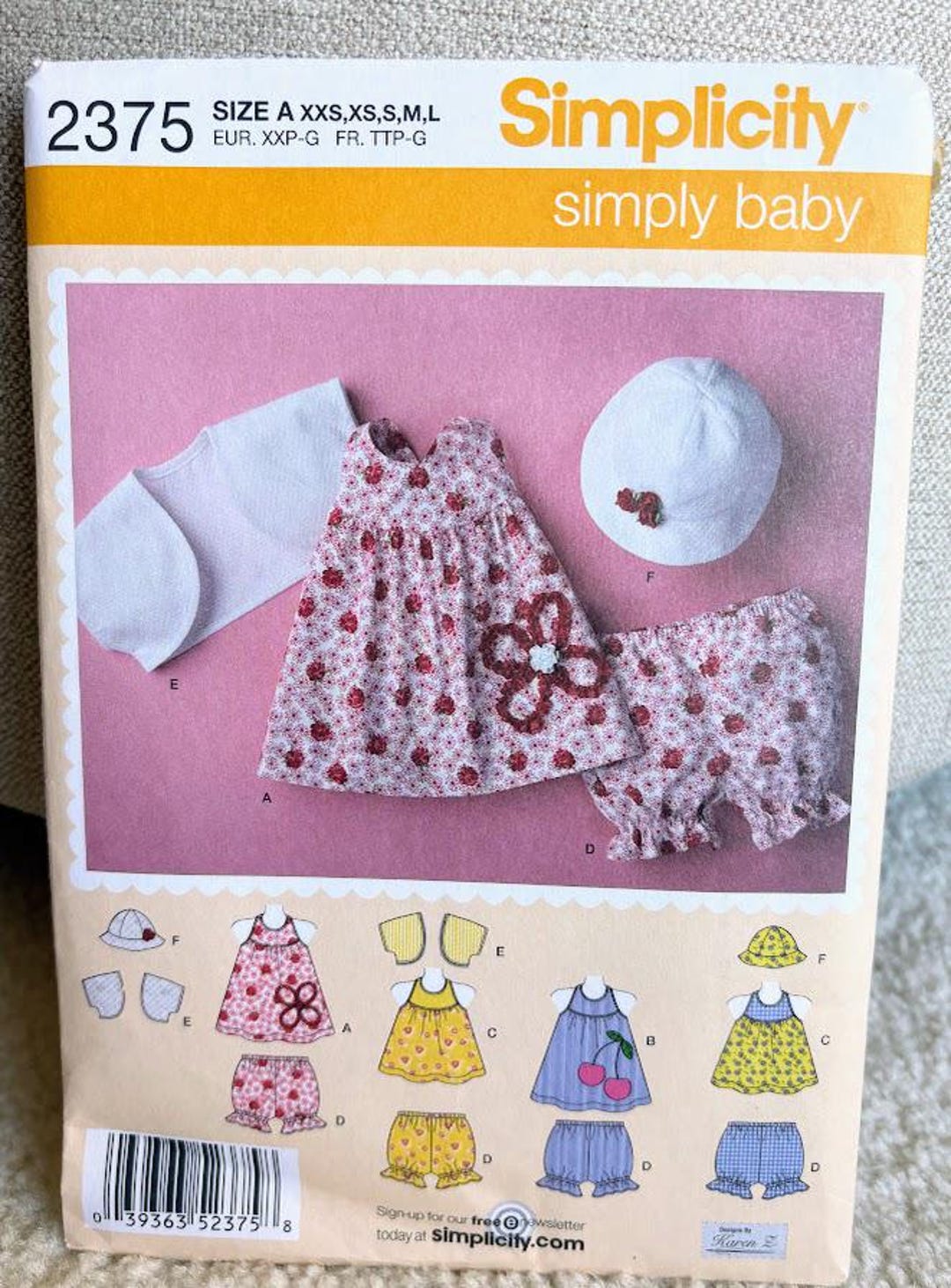 Simplicity Baby Clothes Sewing Pattern 2375 – Romper, Dress, Hat XXS-L ...