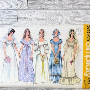 Vintage 1971 Simplicity Sewing Pattern No. 9825 - Misses&#39; Wedding Dress or Bridesmaid Dress and Scarf, Size 12, Bust 34