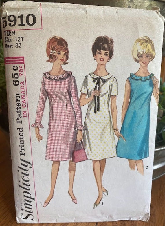 Vintage eenvoud patroon 5910 tiener A-lijn prinses gefelst