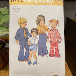 Vintage 1974 Simplicity Sewing Pattern No. 6779 - Todders' Bell-Bottom Pants/Shorts and Shirt Size 2, Cut Pattern