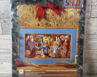 Kit de calcetín navideño de punto de cruz contado Bucilla Vintage - #82259, Recogida de renos
