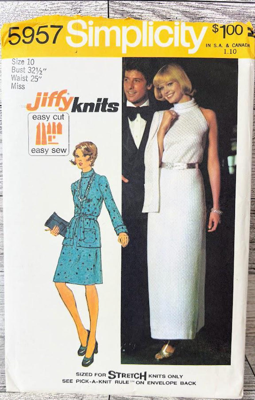 1973 Simplicity 5957 Sewing Pattern - Misses' Jiffy Knit Dress ...