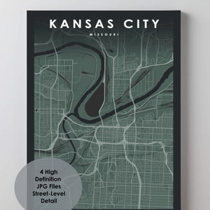 Kansas City Map Print Missouri USA Map Art Poster KC City Street Road Map Print Wall Office Decor Printable Map Detailed Wall Map Gift