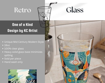 Retro Abstract Pint Glass Mid Century Modern Beer Glass Gift for Her Custom Glass MCM Glassware Gifts Party Drinkware Cocktail Glass Gift