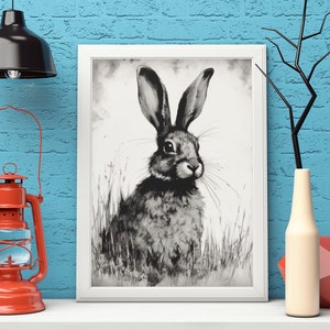 Rabbit Drawing Printable Bunny Drawing Rabbit Wall Art Rabbit Print Cute Rabbit Nursery Wall Art Jackrabbit Custom Art Gift Print for Home