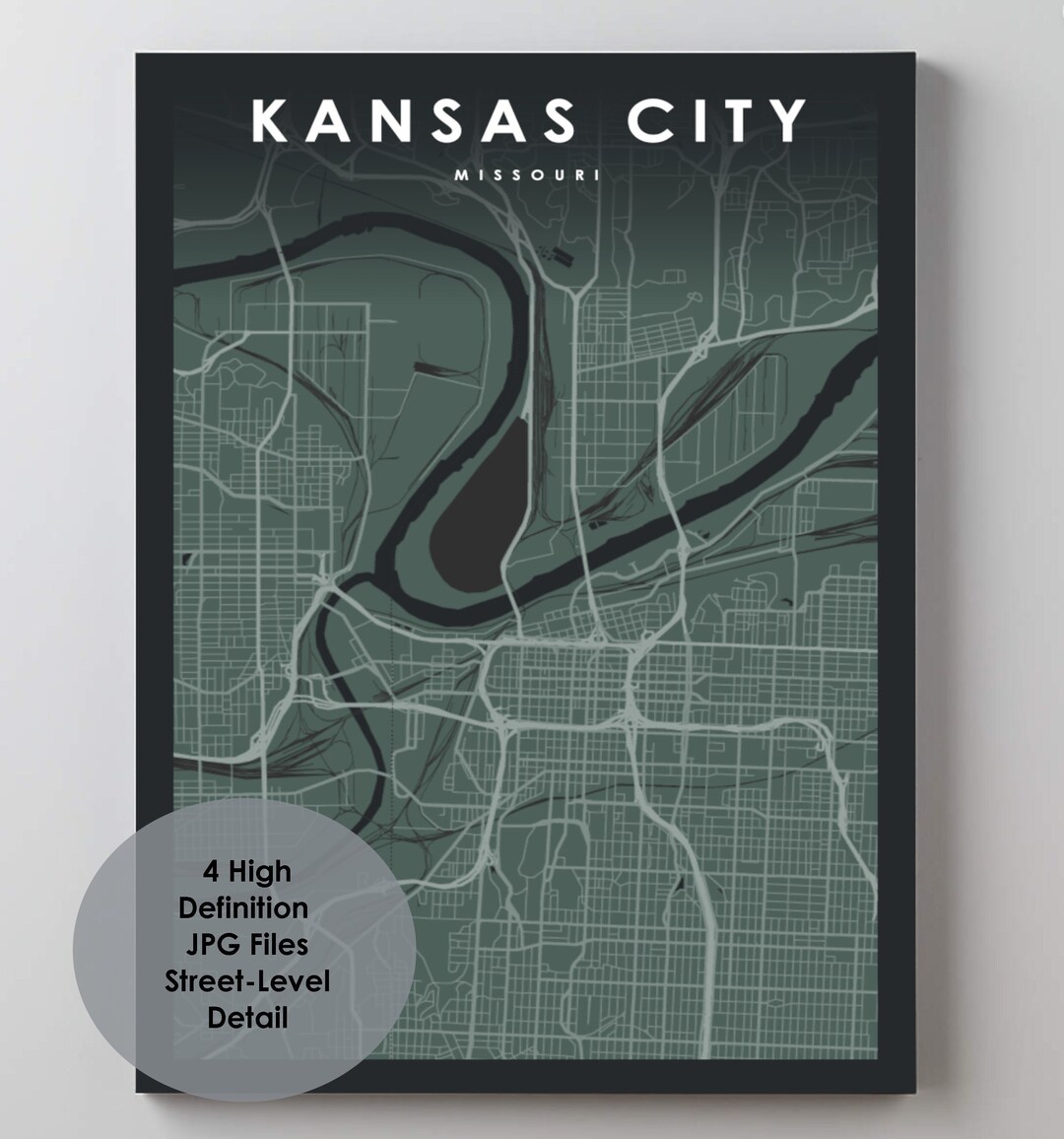 Kansas City Map Print Missouri USA Map Art Poster KC City Street Road ...