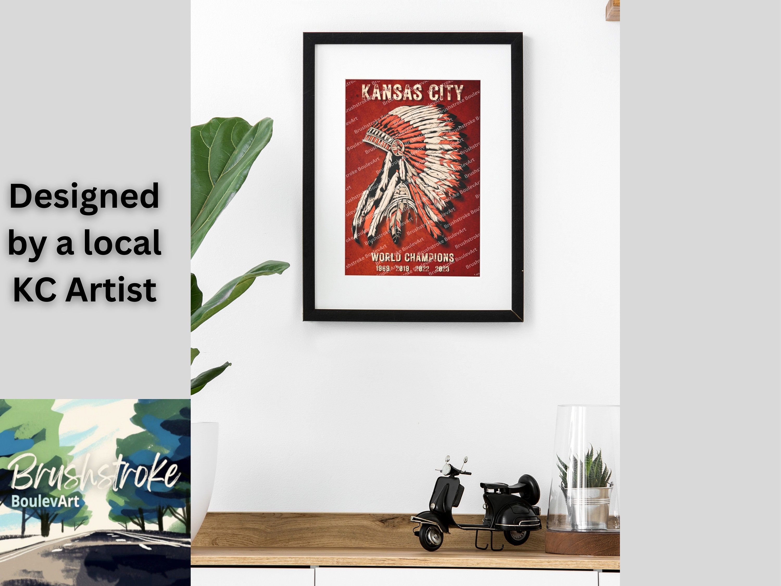 Kansas City Chiefs, Vintage Indian Head Dress, Art Print, KC Chiefs