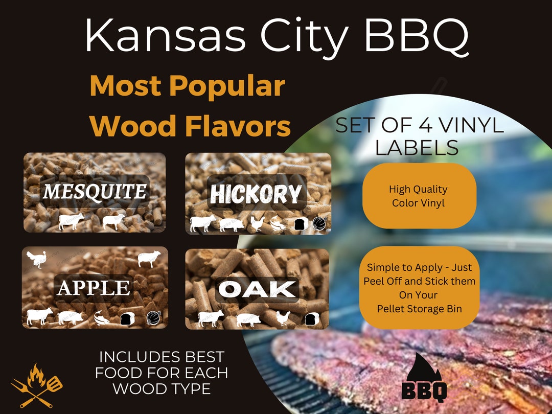 KC BBQ Wood Flavor Stickers: Pellet Grill Storage Labels Set of