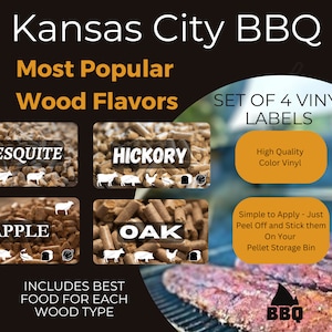 KC BBQ Favorite Wood Flavors Stickers for Pellet Grill Storage Bucket Father&#39;s Day BBQ Gift for Him Pellet Smoker Gift for Him Storage Label
