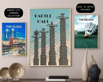 Vintage KC Images of Travel Poster Kansas City Landmarks Gift for Home Art Print KC Artist Local Landmarks of Kansas City Retro Art Prints