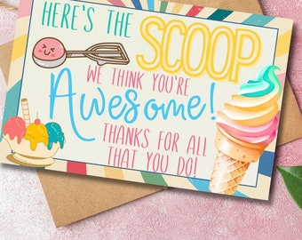 Here’s the Scoop Ice Cream Teacher Appreciation Gift Tags Printable | Food Pun Teacher Tags | Thank You Teacher Gift | Instant Download