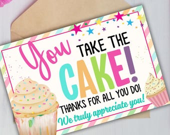 You Take The Cake Cupcake Teacher Appreciation Gift Tag Printable | Food Pun Teacher Tags | Thank You Teacher Gift | Cupcakes Gift Tag