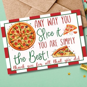 Quelle que soit la façon dont vous le tranchez, vous êtes tout simplement le meilleur, appréciation du personnel, appréciation des employés, étiquette de remerciement, étiquette de tranche de pizza, étiquette cadeau pizza