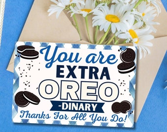 Eres extra Oreo-Dinario, Etiqueta de galleta Oreo, Etiqueta de agradecimiento, Apreciación del personal, Apreciación de los empleados, Apreciación del maestro, Etiqueta de regalo de galletas