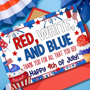 Rot, weiß, blau 4. Juli Dankeschön-Tag, 4. Juli druckbares Tag, Geschenkanhänger zur Wertschätzung des 4