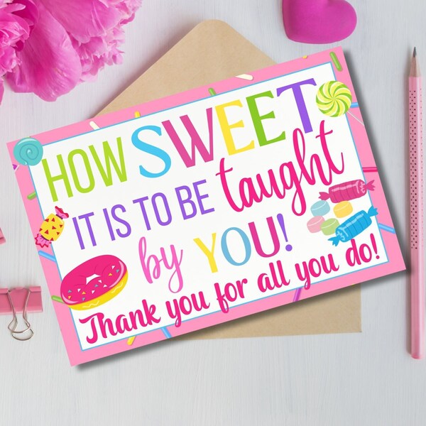 How Sweet it is to be Taught by You, Teacher Thank You, Teacher Appreciation Week, Thank You Tag, Gift Card Tag, Candy Thank You Tag, PDF