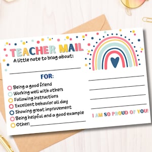 Tarjeta de correo para maestros con diseño bohemio arcoíris, incentivo por buen comportamiento, gestión del aula, tarjeta motivacional, comportamiento en el aula de primaria
