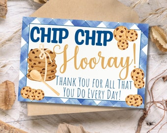 Chip Chip Hooray Thank You Card, Teacher Appreciation, Chocolate Chips Thank You, Cookies Gift Tag, Thank You Tag, Staff Appreciation Tag