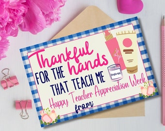 Reconnaissant pour les mains qui m'ont enseigné, carte de remerciement, carte-cadeau de professeur, étiquette d'appréciation de professeur, professeur de remerciement, carte de remerciement d'étudiant