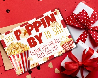 Just Poppin' By to Say, Thank You For All You Do, Popcorn Gift Card, Teacher Appreciation, Thank You Tag, Staff Appreciation, Staff Thanks