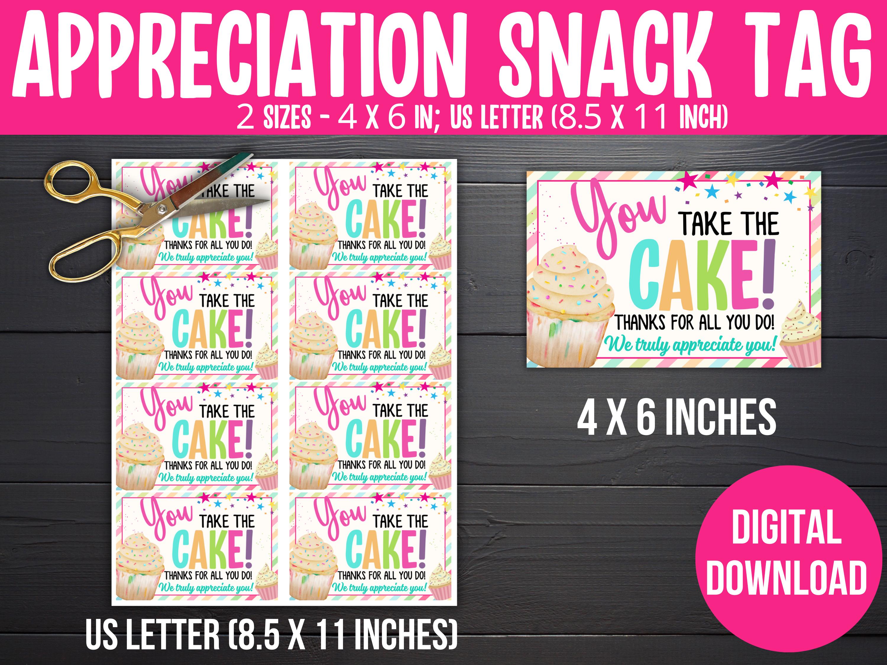 Appreciation Snack Tag: You Take the Cake Gift (PDF Files) - Etsy