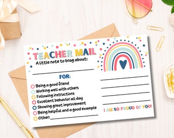 Rainbow Boho Teacher Mail Note Card, Good Behavior Incentive, Classroom Management, Motivational Card, Elementary Classroom Behavior