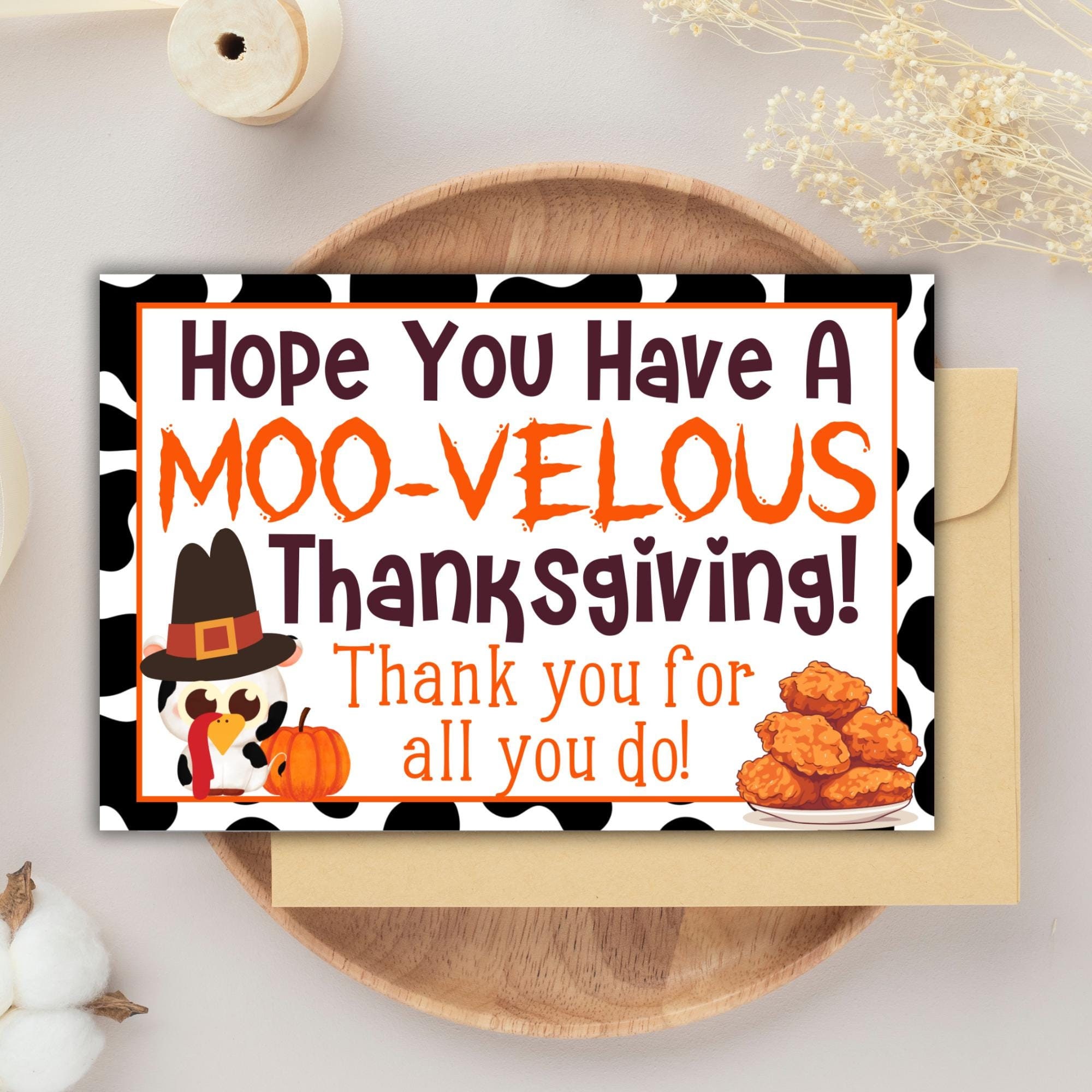 Hope You Have a Moo-velous Thanksgiving, Thanksgiving Gift Tag, Chick-fil-A Gift Card Tag, Happy Thanksgiving, Staff Appreciation, Thank You