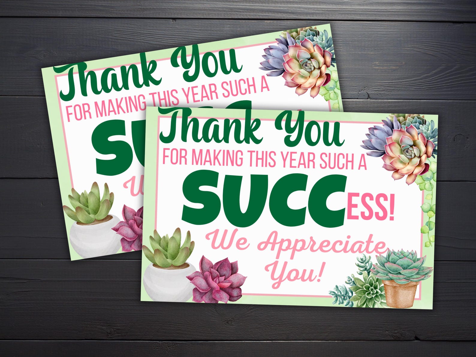 Thank You for Making This Year for Such A Success, Succulent Gift Tag ...