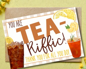 You Are TeaRiffic, Thank You Tag, Teacher Appreciation, Employee Appreciation, Staff Appreciation, Tea Gift Card, Gift Card Tag, Sweet Tea