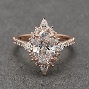 3 CT Certified Oval Cut Moissanite Diamond Ring 10K 14K 18K Solid White Yellow and Rose Gold Engagement Ring Bridal Ring Floral Shape Ring image 6