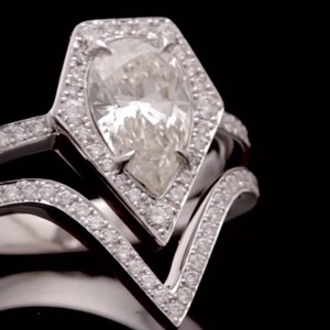3 CT Pear Moissanite Diamond Ring: Dual Band Solid Gold Anniversary Ring