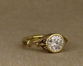 Vintage 3 CT Round Cut Certified Moissanite Diamond Ring, Bezel Setting Ring, 10K 14K 18K Solid White Yellow and Rose Gold Engagement Ring