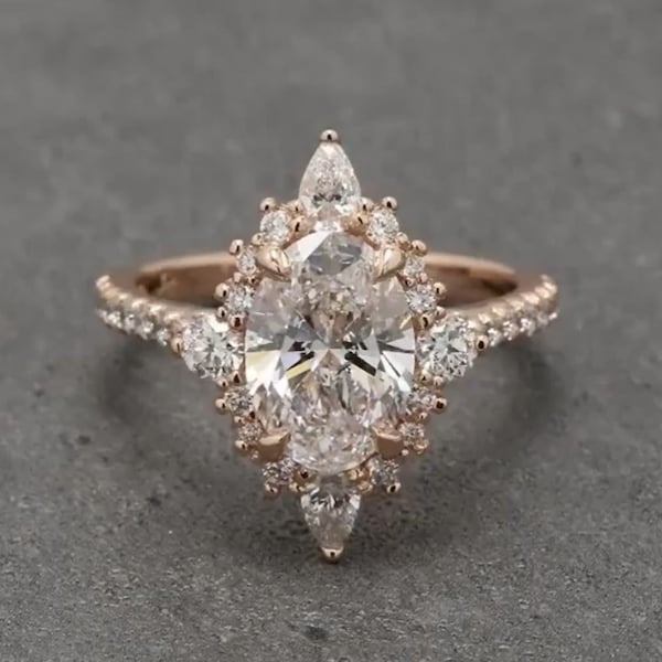 3 CT Certified Oval Cut Moissanite Diamond Ring 10K 14K 18K Solid White Yellow and Rose Gold Engagement Ring Bridal Ring Floral Shape Ring