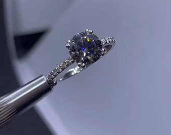 2 CT Grey Round Cut Moissanite Diamond Ring 10K 14K 18K Solid White Yellow and Rose Gold Engagement Ring Wedding Gift Ring