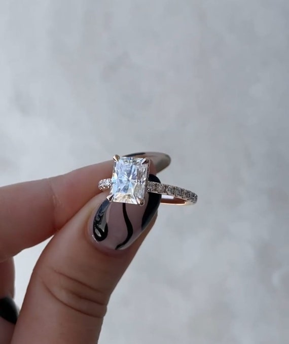 CT Radiant Cut Moissanite Engagement Ring: 14K Rose Gold Bridal