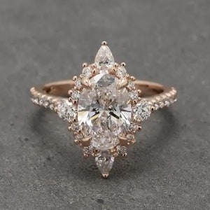 3 CT Certified Oval Cut Moissanite Diamond Ring 10K 14K 18K Solid White Yellow and Rose Gold Engagement Ring Bridal Ring Floral Shape Ring image 9