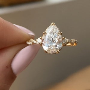 3 CT Pear Cut Moissanite Ring: Twisted Band Gold Engagement Ring