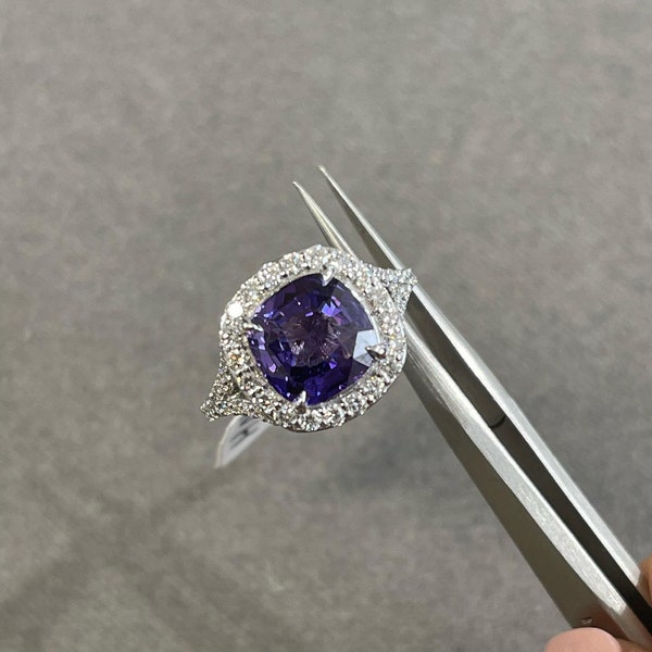 3 CT Purple Cushion Cut Sapphire Diamond Ring 10K 14K 18K Solid White Yellow and Rose Gold Engagement Ring Wedding Gift Ring Bridal Set Ring