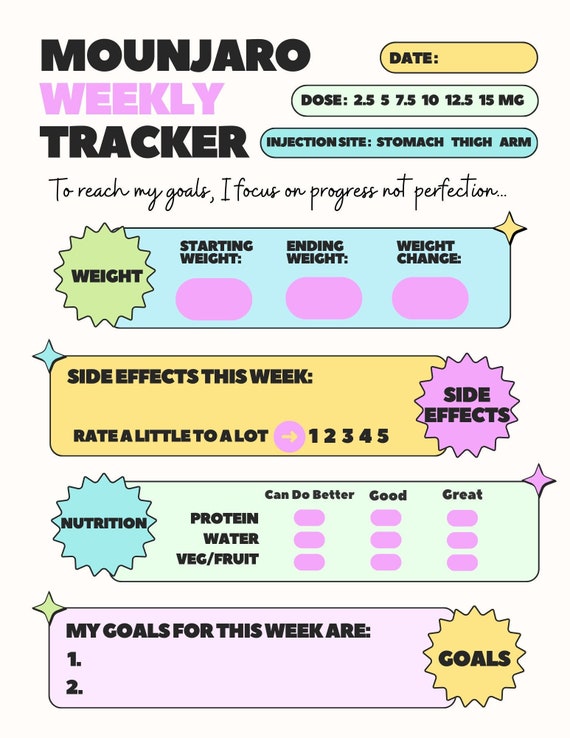 GLP1 Injectible Weekly Tracker for Mounjaro, Zepbound, Ozempic, Wegovy and More!  Immediate download!  Printable or use in Good Notes!