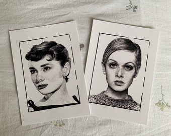 5”x7” Icon Poster Prints, Portait, Gift Merch, Frame / Wall Art, Stippling Ink, Dot Work, Bedroom / Room Decor