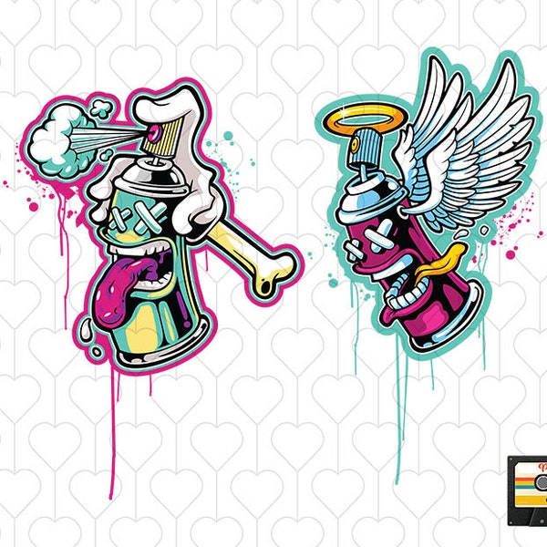 Retro 80s Graffiti cans urban retro Sublimation clipart 1980s vibes street art png for TShirt stickers