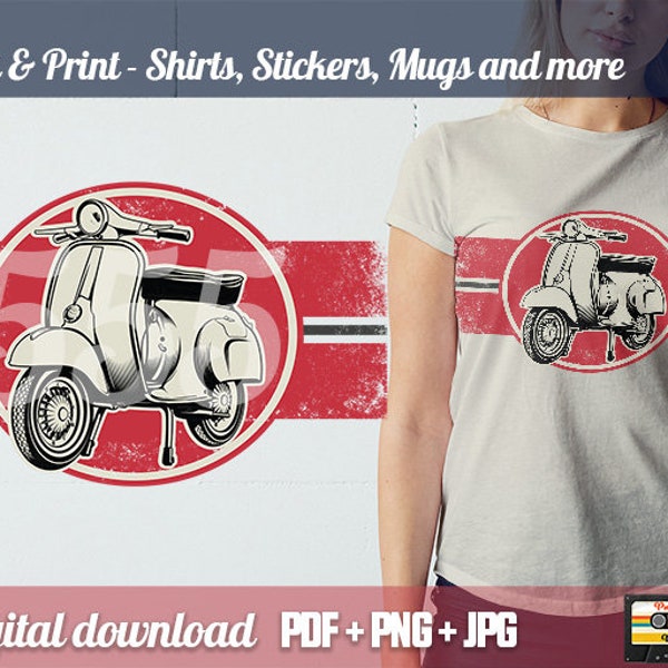 Vespa Illustration vintage Style Scooter Image Vespa Icon, Iconic Scooter Art jpeg pdf, fichiers png