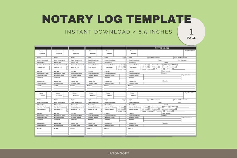 Printable Notary Log Template for Notary Signing Agent Public General Printable Notary Log Template for Notary Signing Agent Public General