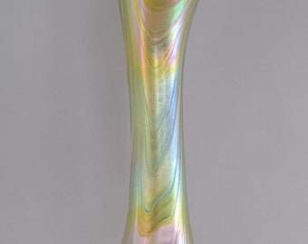 Hand blown art nouveau vase in Loetz style.