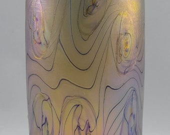 Hand blown art nouveau vase in Loetz style.