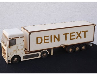 LKW1 -MAN | DAF | Volvo | Mercedes | Scania | Iveco | Camion in legno con rimorchio e testo personalizzato sul lato | Fatto a mano.