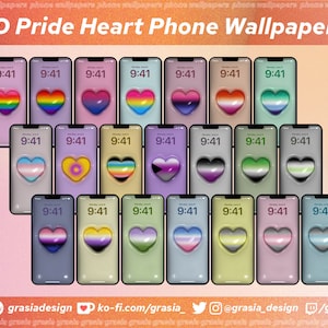 3D Pride Heart Phone Wallpaper Bundle - Lock Screen, Cute iOS Wallpapers, Trendy Downloadable iPhone Wallpapers