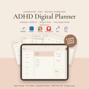 ADHD Digital Planner 2026–2027, GoodNotes ADHD Planner, Undated & Mid-Year iPad Planner, Brain Dump, Dopamine Menu and Habit Tracker